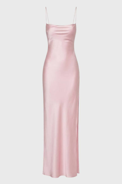 Maxi Jurk Dames - Elegant met Spaghettibandjes | Glanzende Finish - Lichtroze