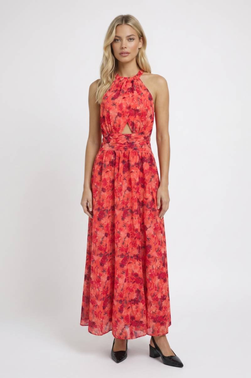 Maxi Jurk Dames - Halter Bloemenprint | Cut-out Detail