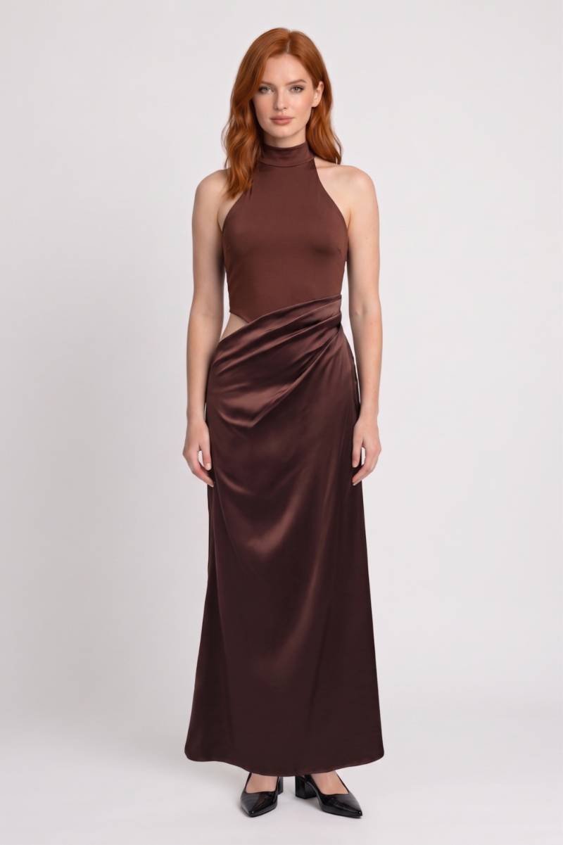 Maxi Jurk Dames - Halter met Hoge Hals | Gedrapeerd