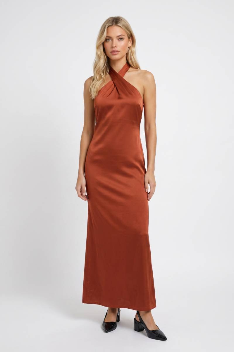 Maxi Jurk Dames - Halter Neck Elegant | Gekruiste Bandjes — Terracotta