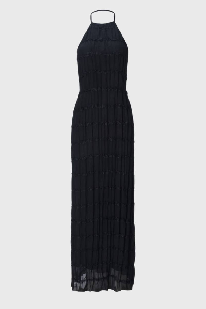 Maxi Jurk Dames - Halter Plissé | Gelaagde Textuur — Zwart