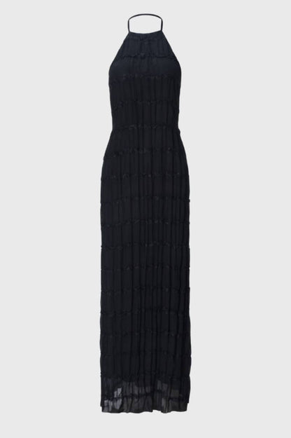 Maxi Jurk Dames - Halter Plissé | Gelaagde Textuur — Zwart