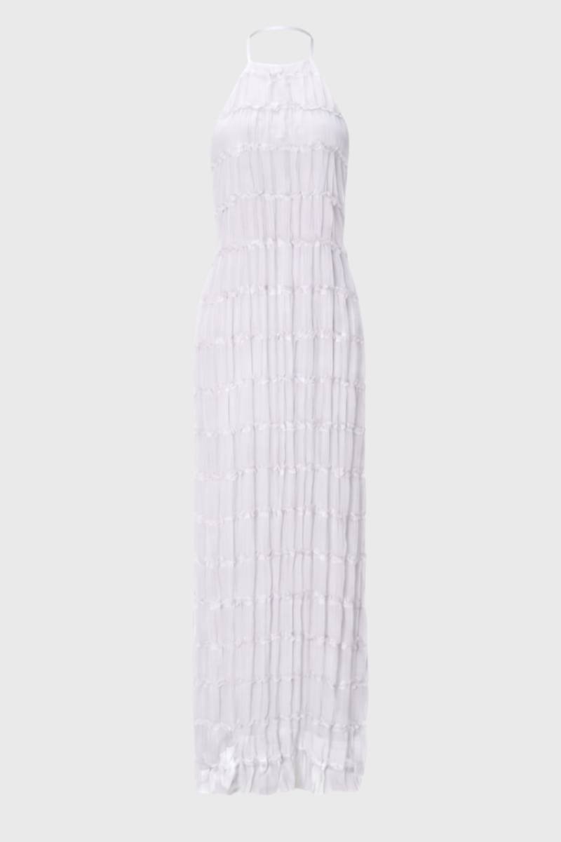 Maxi Jurk Dames - Halter Plissé | Gelaagde Textuur — Wit