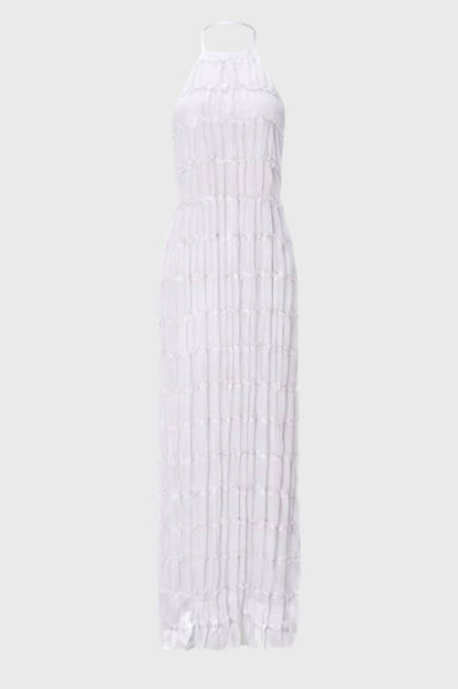 Maxi Jurk Dames - Halter Plissé | Gelaagde Textuur — Wit