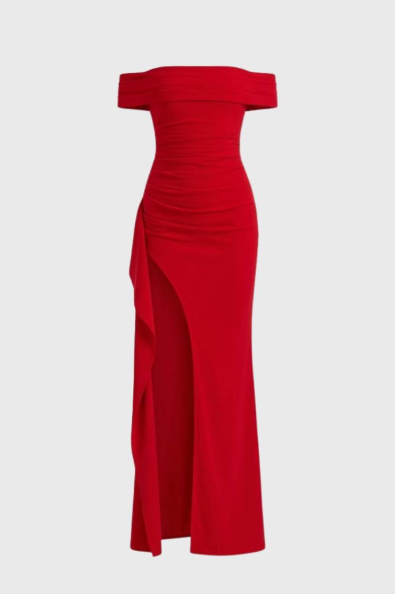 Maxi Jurk Dames - Off Shoulder met Split | Getailleerd - Rood