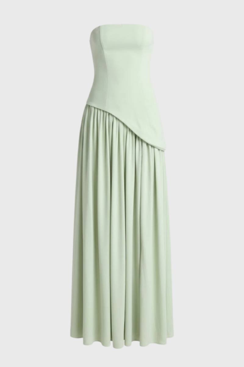 Maxi Jurk Dames - Strapless met Asymmetrisch Detail | Elegant - Mintgroen