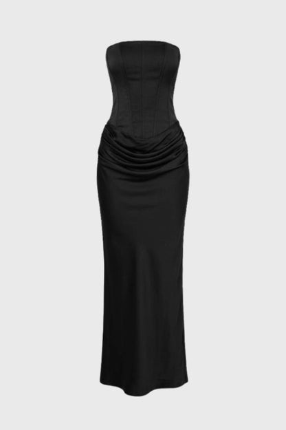 Maxi Jurk Dames - Strapless met Gerimpelde Taille | Elegant - Zwart