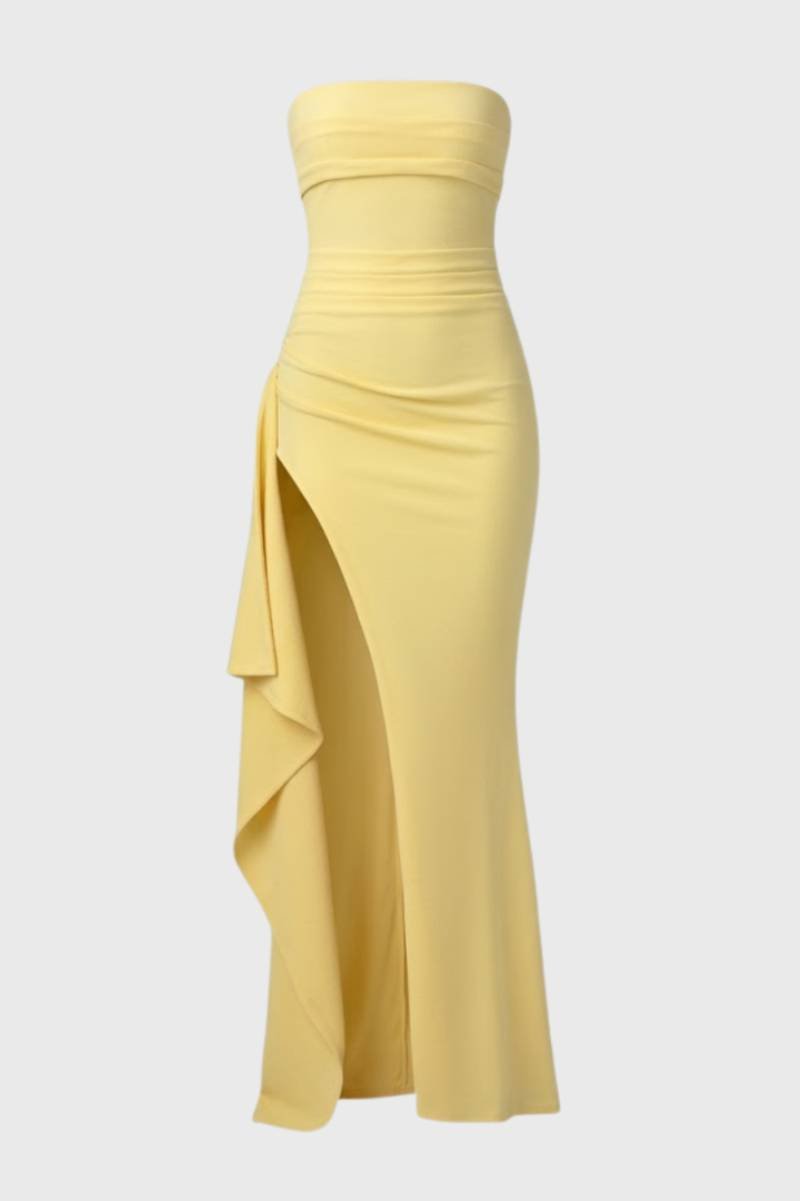 Maxi Jurk Dames - Strapless met Split | Getailleerd - Geel