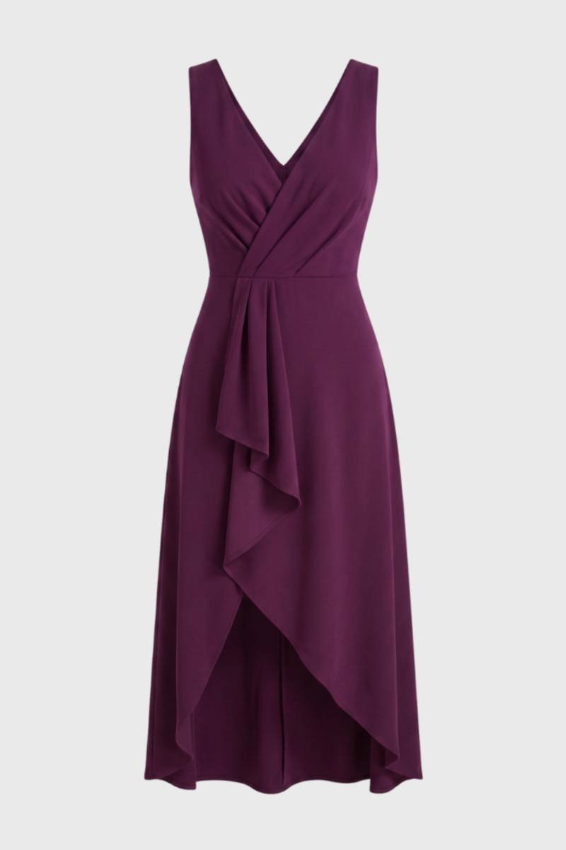 Midi Jurk Dames - Asymmetrische Wikkel | V-hals — Paars