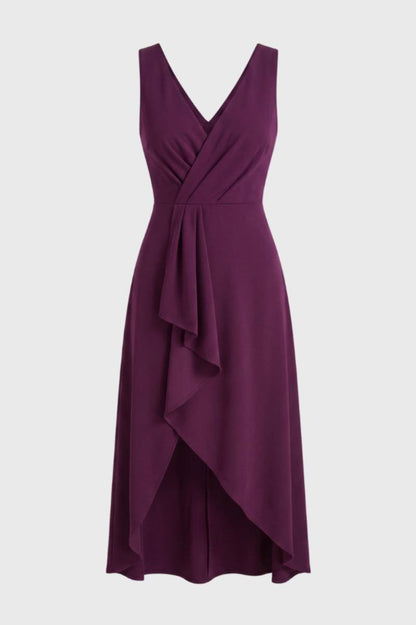 Midi Jurk Dames - Asymmetrische Wikkel | V-hals — Paars