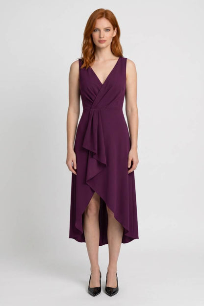 Midi Jurk Dames - Asymmetrische Wikkel | V-hals — Paars