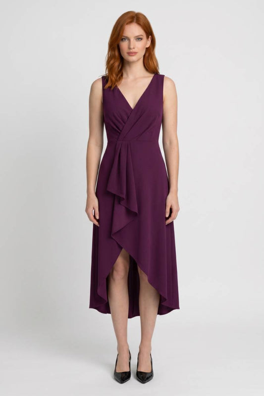 Midi Jurk Dames - Asymmetrische Wikkel | V-hals — Paars