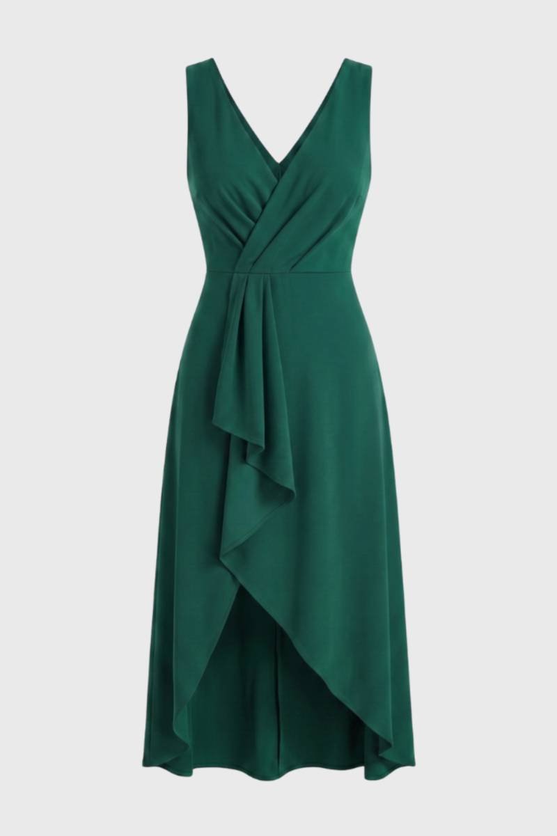 Midi Jurk Dames - Asymmetrische Wikkel | V-hals — Groen