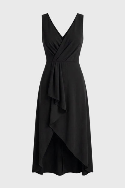Midi Jurk Dames - Asymmetrische Wikkel | V-hals — Zwart
