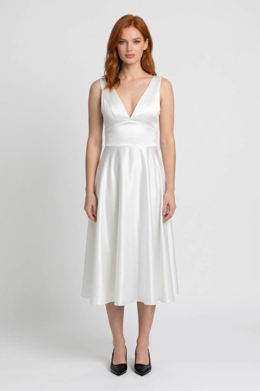 Midi Jurk Dames - Diepe V-hals | Mouwloos