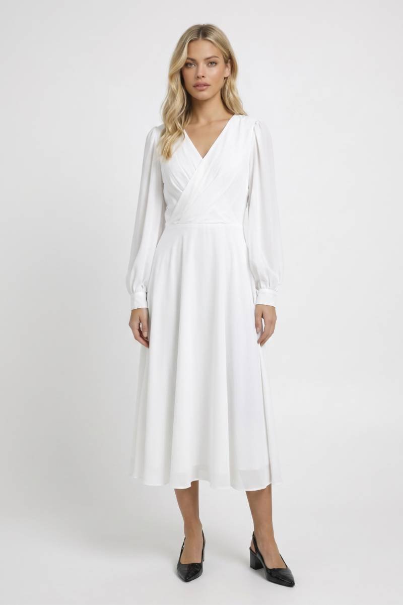 Midi Jurk Dames - Elegante Wikkel | V-hals Pofmouwen