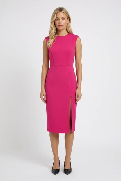 Midi Jurk Dames - Getailleerd met Split | Mouwloos — Felroze