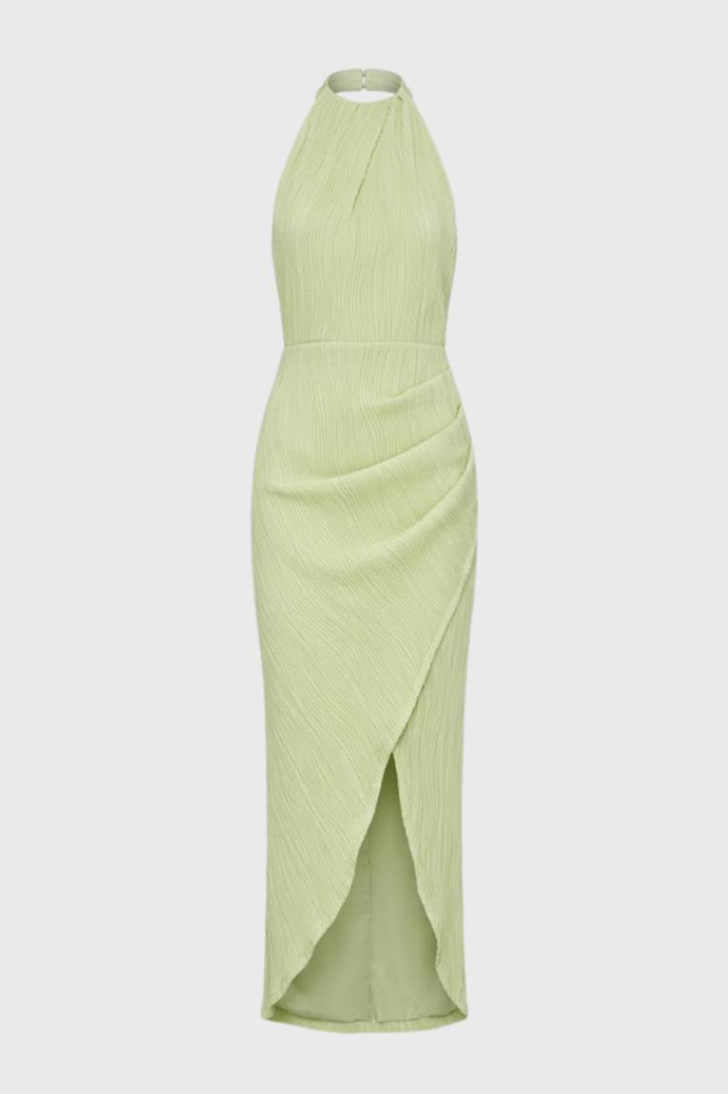 Midi Jurk Dames - Halter met Split | Getailleerde Pasvorm - Mintgroen