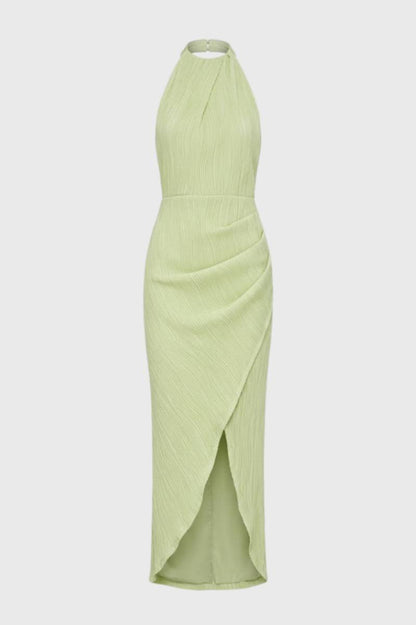 Midi Jurk Dames - Halter met Split | Getailleerde Pasvorm - Mintgroen