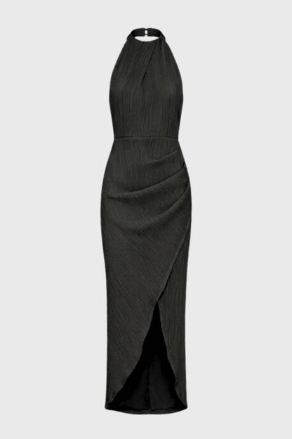 Midi Jurk Dames - Halter met Split | Getailleerde Pasvorm - Olijfgroen