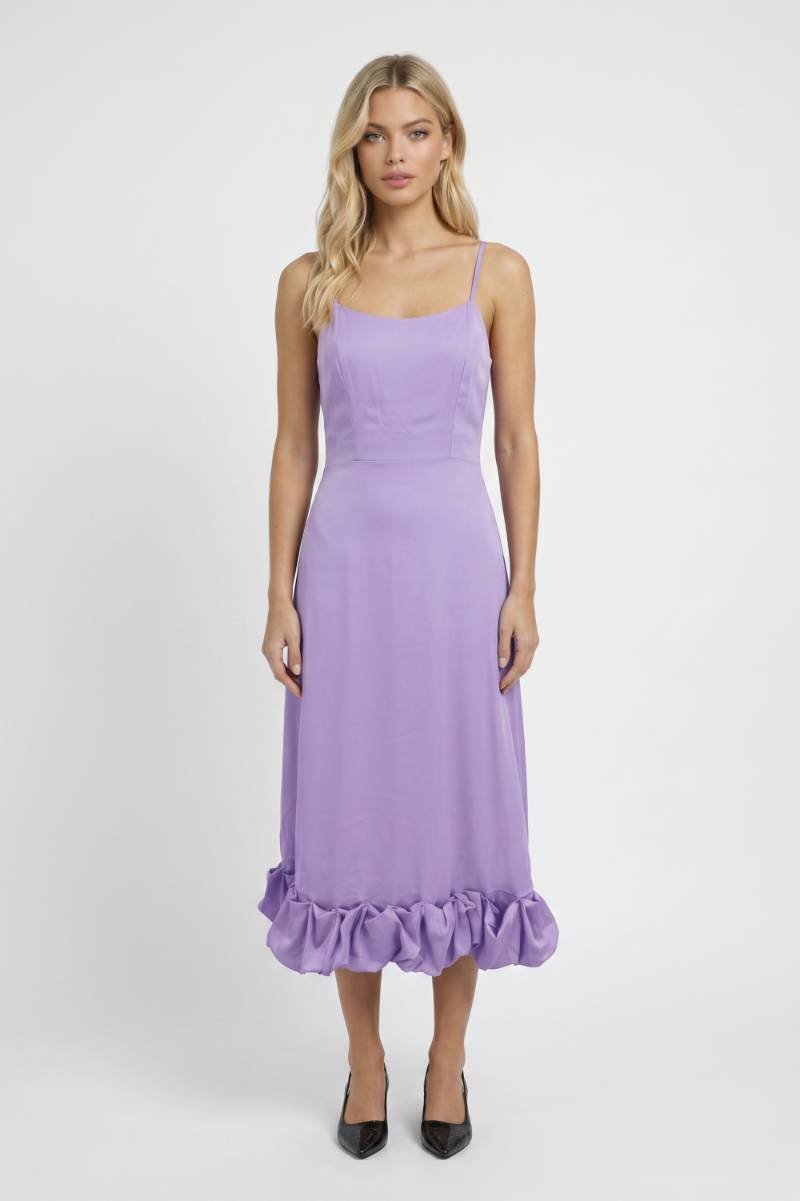Midi Jurk Dames - Ruches Detail | Spaghetti Bandjes — Lavendel