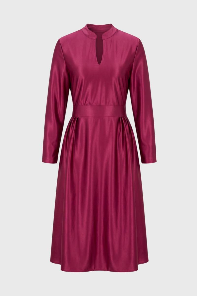 Midi Jurk Dames - V-hals met Ceintuur | Lange Mouwen — Bordeaux