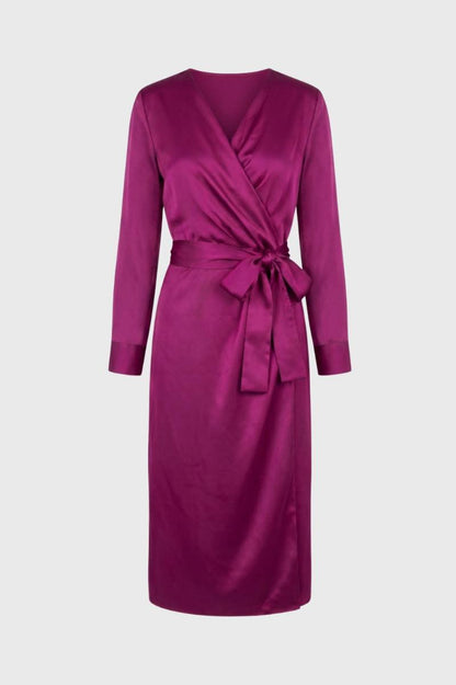 Midi Jurk Dames - Wikkel Model met Strikceintuur | Chique — Paars