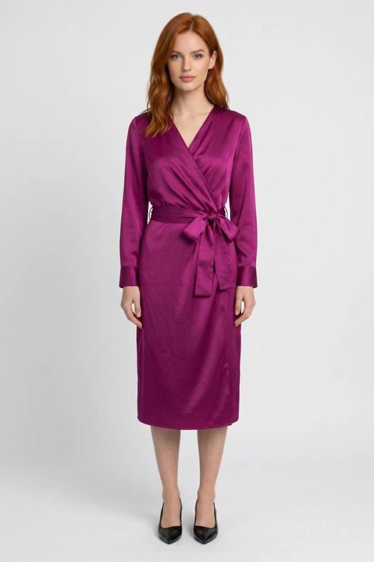 Midi Jurk Dames - Wikkel Model met Strikceintuur | Chique — Paars