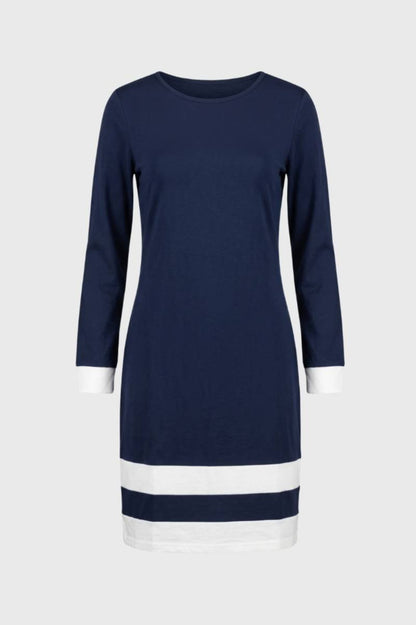 Mini Jurk Dames - Gestreepte Details | Lange Mouwen — Navy
