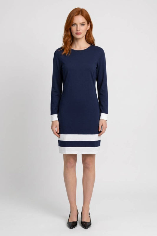 Mini Jurk Dames - Gestreepte Details | Lange Mouwen — Navy