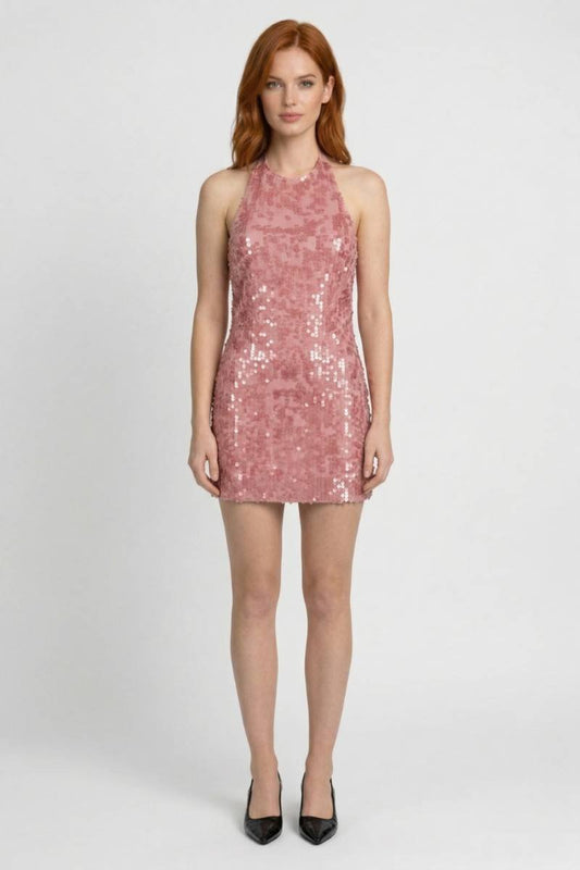 Mini Jurk Dames - Halterneck met Pailletten | Feestelijk
