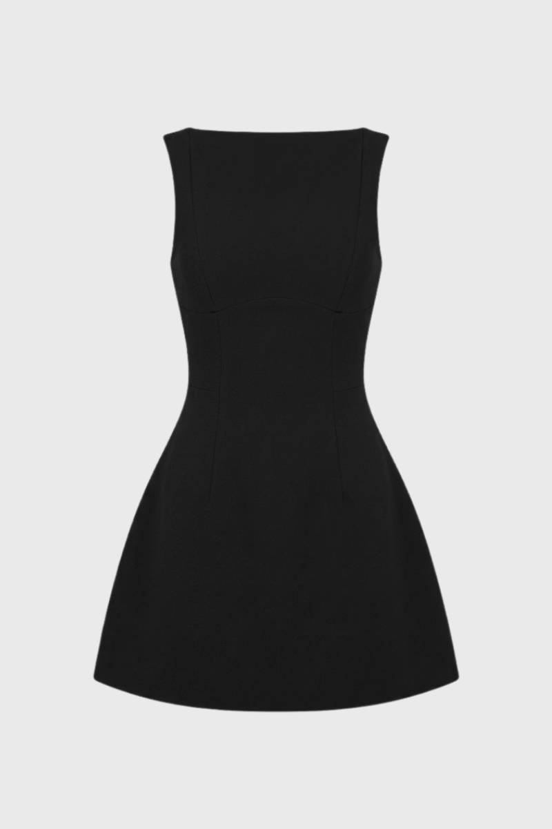Mini Jurk Dames - Mouwloos A-Lijn met Boothals | Getailleerd - Zwart