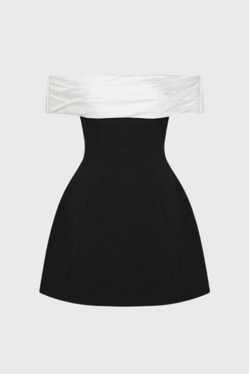 Mini Jurk Dames - Off Shoulder met Contrast Detail | Elegant - Zwart