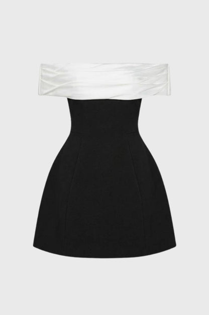 Mini Jurk Dames - Off Shoulder met Contrast Detail | Elegant - Zwart
