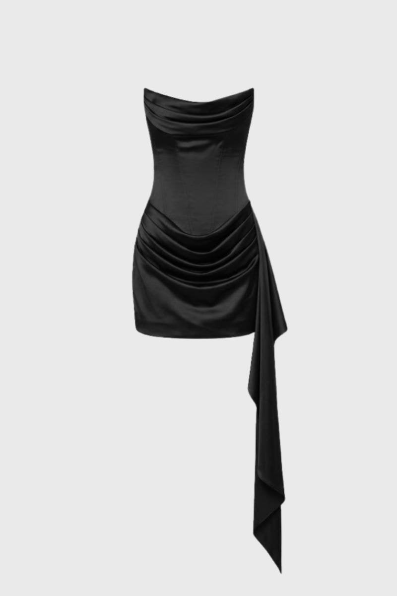 Mini Jurk Dames - Strapless met Asymmetrische Drapering | Chique - Zwart