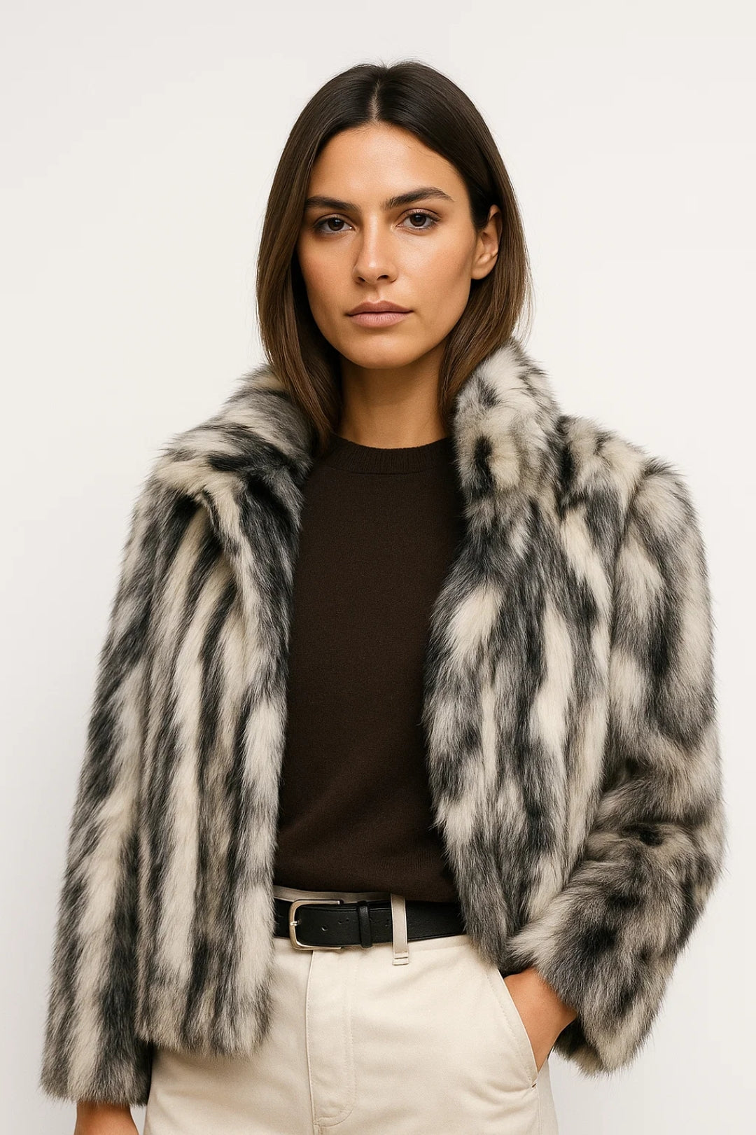 Korte Damesjas | Faux Fur met Strepenpatroon | Luxe en Warm