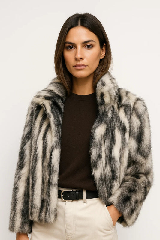 Korte Damesjas | Faux Fur met Strepenpatroon | Luxe en Warm
