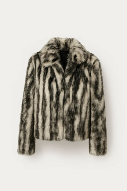 Korte Damesjas | Faux Fur met Strepenpatroon | Luxe en Warm