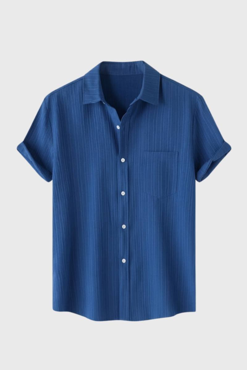 Overhemd Heren - Casual Gestreept | Korte Mouwen Zakje - Gestreept Blauw