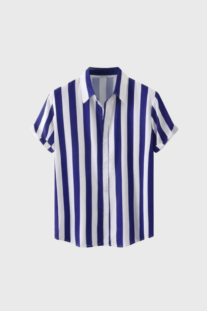 Overhemd Heren - Gestreept Korte Mouwen | Knoopsluiting — Gestreept Blauw