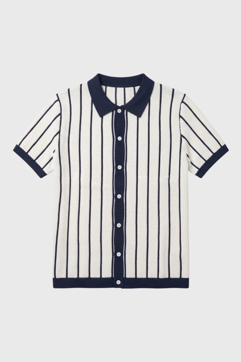 Overhemd Heren - Gestreept met Korte Mouwen | Casual — Gestreept Navy Wit
