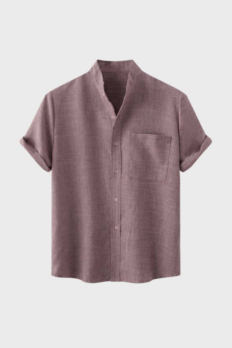 Overhemd Heren - Korte Mouw met Opstaande Kraag | Casual — Roze