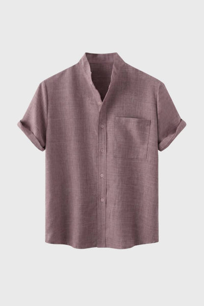 Overhemd Heren - Korte Mouw met Opstaande Kraag | Casual — Roze