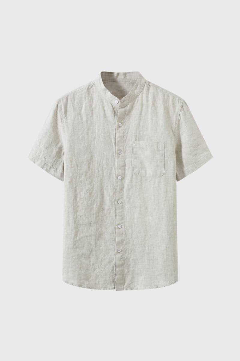 Overhemd Heren - Korte Mouwen met Staande Kraag | Luchtig — Beige