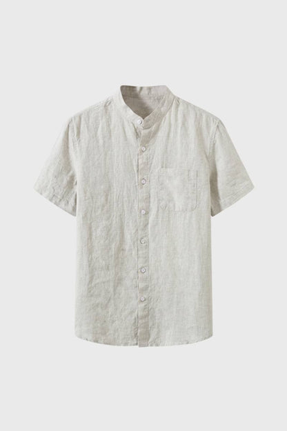 Overhemd Heren - Korte Mouwen met Staande Kraag | Luchtig — Beige