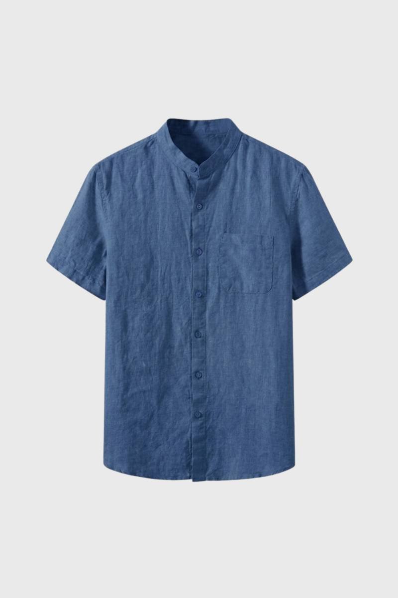 Overhemd Heren - Korte Mouwen met Staande Kraag | Luchtig — Blauw