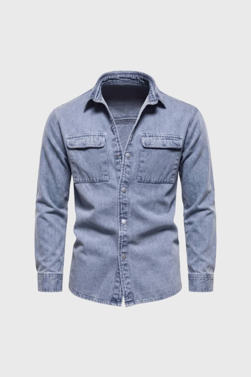 Overhemd Heren - Vintage Stonewash | Borstzakken — Lichtblauw