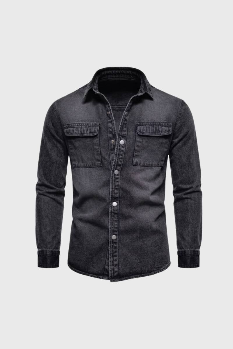 Overhemd Heren - Vintage Stonewash | Borstzakken — Donkergrijs