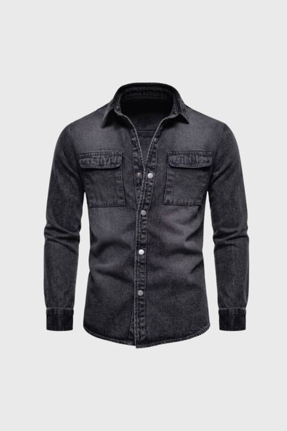 Overhemd Heren - Vintage Stonewash | Borstzakken — Donkergrijs