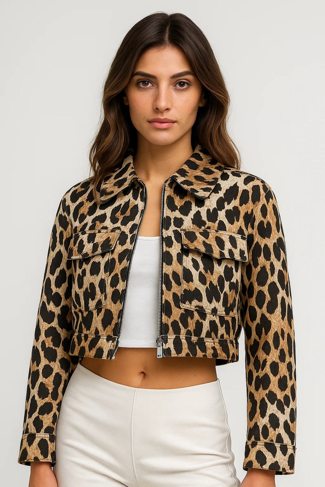 Korte Damesjas | Animalprint met Rits en Klepzakken | Statement en Stoer